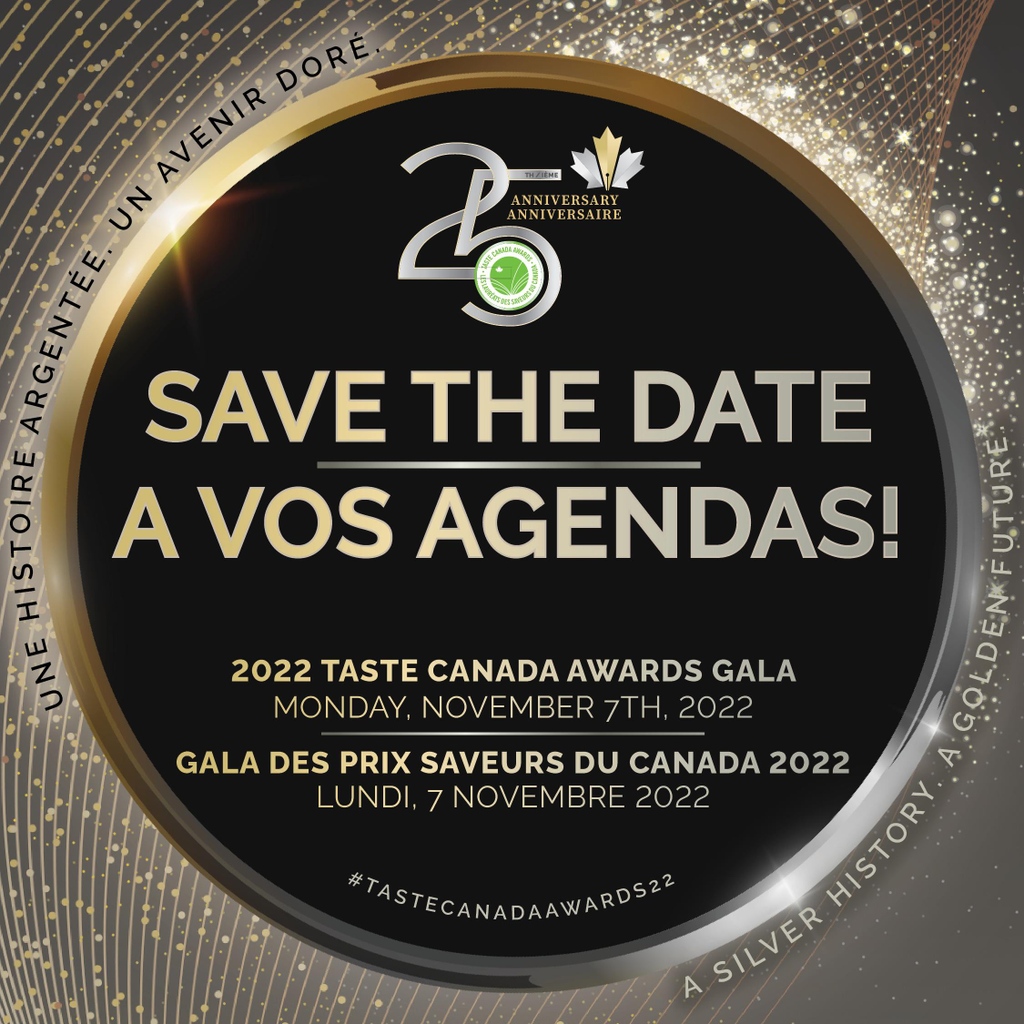 SAVE THE DATE! The 2022 #TasteCanada Awards Gala will be held on November 7th, 2022! It's a night you won't want to miss. Visit l8r.it/0feR to sign up for the #TasteLovers Newsletter and be the first to hear of event details!  #TasteCanadaAwards22 #TCShortlist22