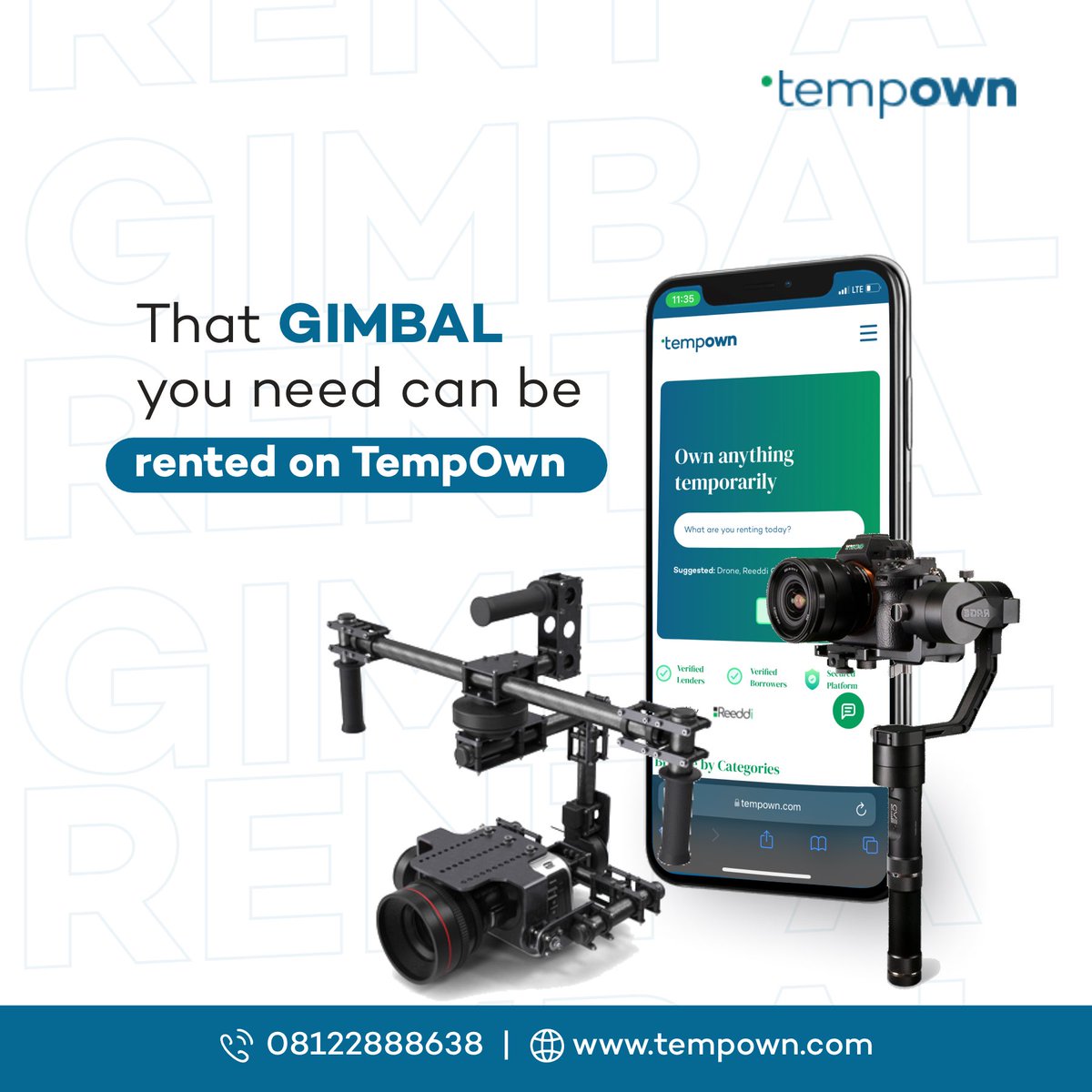 TempOwnHQ's tweet photo. Rent a gimbal or any item on TempOwn. Visit https://t.co/IJWqm3ca5P and start renting!         

 #rent #tempown #gadget #gimbal https://t.co/UzfWYTuUXQ