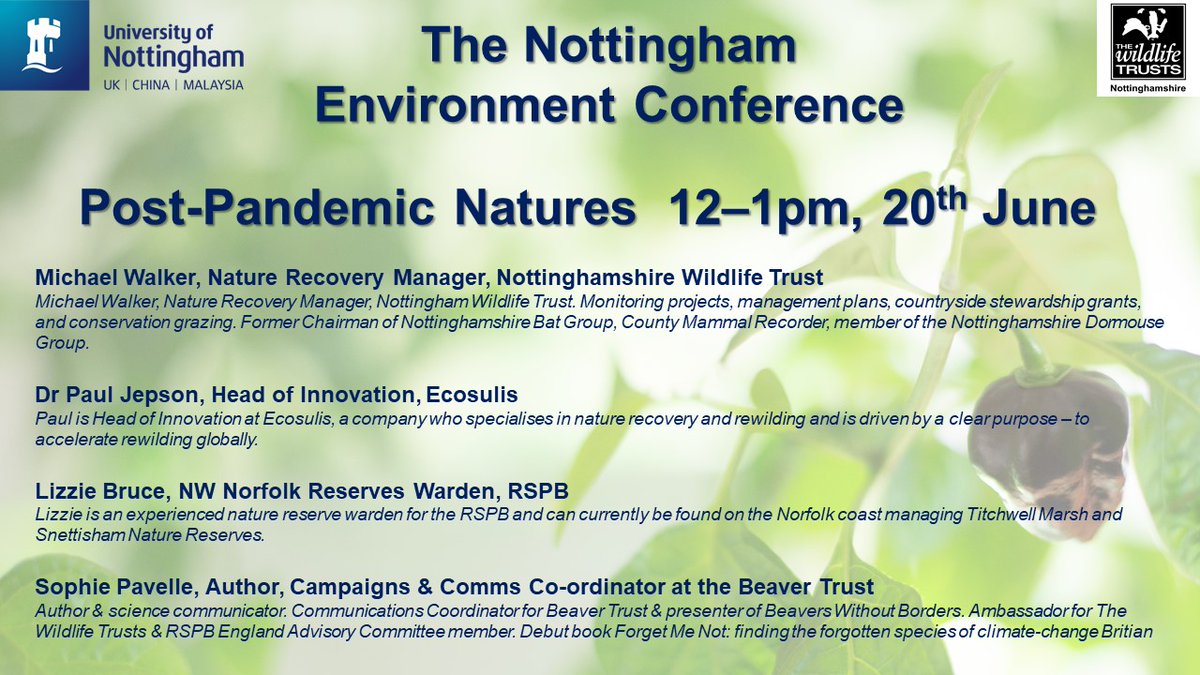 LCE_RPA's tweet photo. Happy to introduce our first panellists for NEC: Post-Pandemic Natures.  Please email br-lce-rpa@exmail.nottingham.ac.uk for the link.  We'd love to see you there https://t.co/0AaviDphUD
