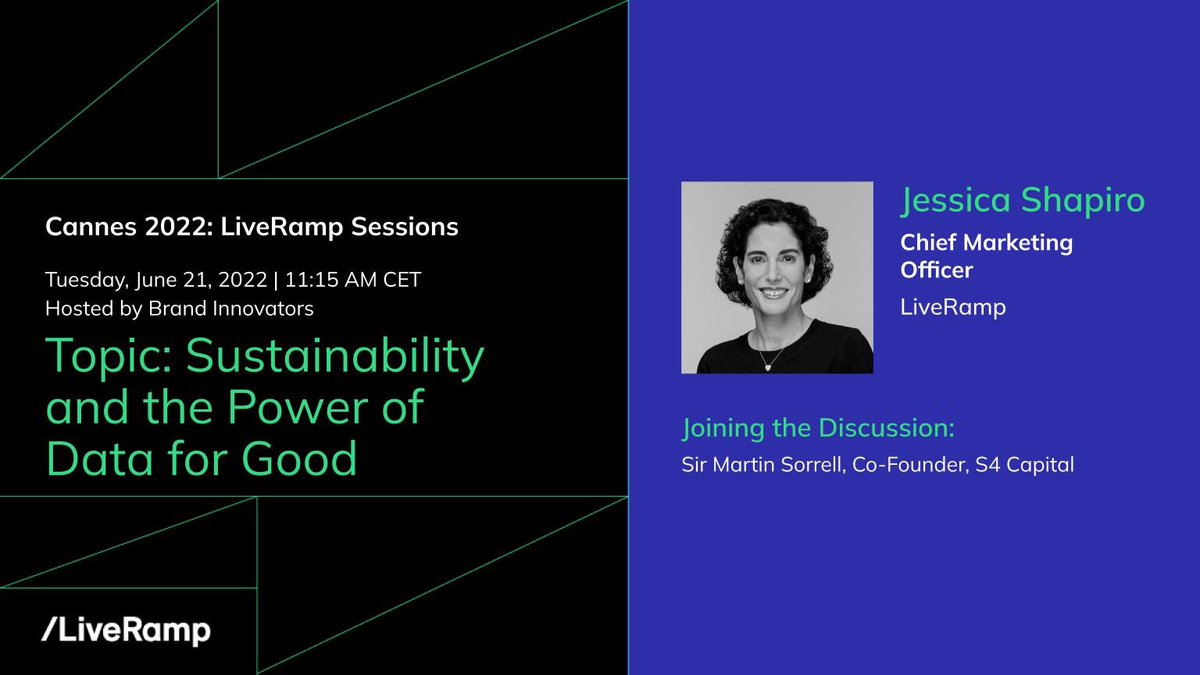Please join me at these #CannesLion2022 Brand Innovators Summit. On Tuesday, I have the opportunity to interview Sir Martin Sorrell about sustainability, personalization, innovation, and using data for good. #Sustainability