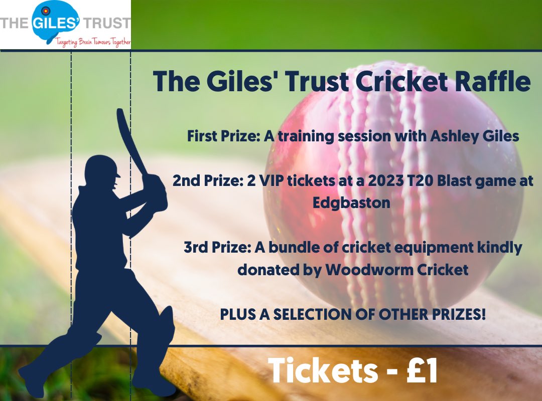 UHBCharity's tweet photo. Do you love your cricket?🏏

We have the perfect chance for you to win a host of incredible cricket prizes, whilst also supporting @TheGilesTrust - Targeting Brain Tumours Together🧠
 
The raffle will be drawn on Friday 9th September🎉

https://t.co/efyhVsCMns https://t.co/NLla1BKvw3