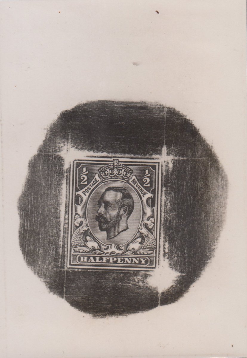 1911-1912 Downey head bromides of die proof. Two stamp sized bromides of the issued design with backgrounds partly uncleared. One showing eight points of the design highlighted for correction. #stampcollecting #lookfortheshield #rarestamps #stamps #stampcollecting #philately