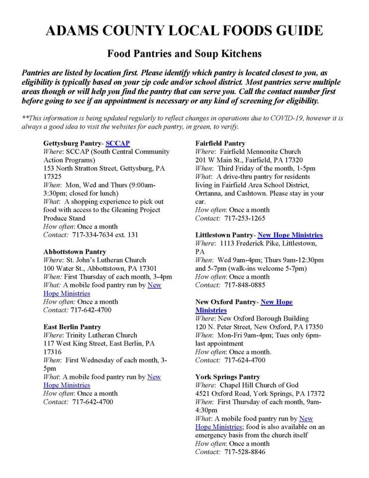 gettysburg_pres's tweet photo. If you know of food insecure families, then pass the following information along.  If you need an electronic copy of this information, then contact the church office and one will be emailed to you - info@gettysburgpresbyterian.org https://t.co/aOakyzf4zY
