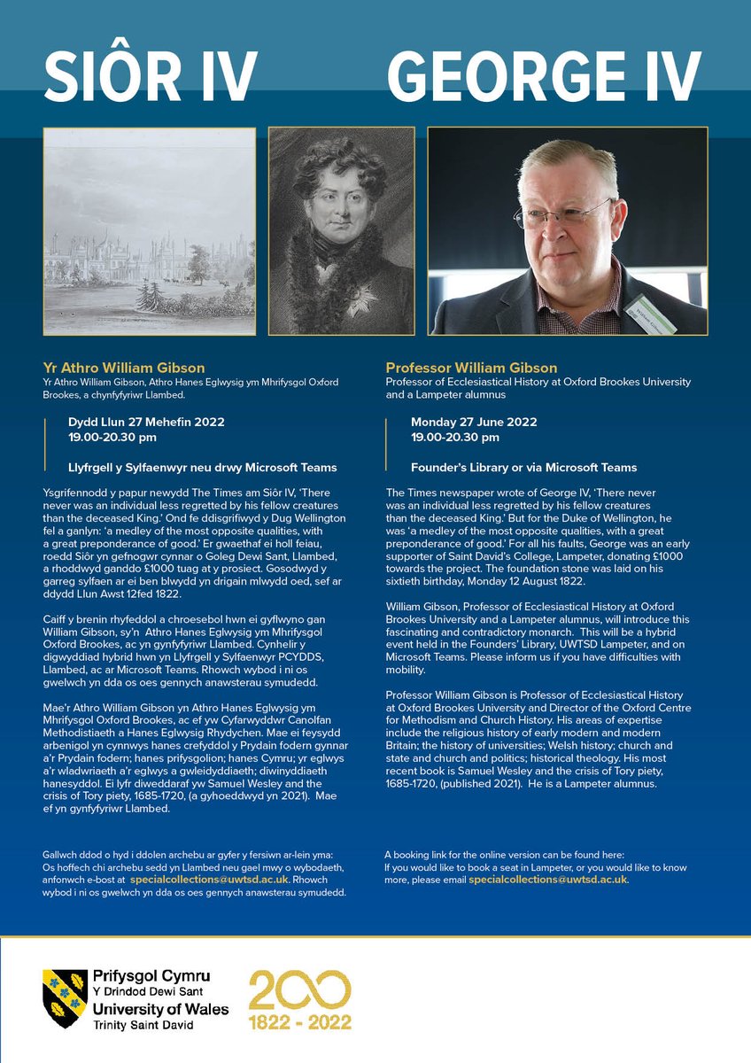 University of Wales Trinity Saint David (@uwtsd) on Twitter photo 📢A DATE FOR THE DIARY: LAMPETER TREASURE SEMINAR - GEORGE IV
📅 Monday, June 27th
🕰 7pm
📍 Founders Library, <a href="/UWTSDLampeter/">Lampeter@UWTSD</a> or on Microsoft Teams 📢A DATE FOR THE DIARY: LAMPETER TREASURE SEMINAR - GEORGE IV
📅 Monday, June 27th
🕰 7pm
📍 Founders Library, <a href="/UWTSDLampeter/">Lampeter@UWTSD</a> or on Microsoft Teams