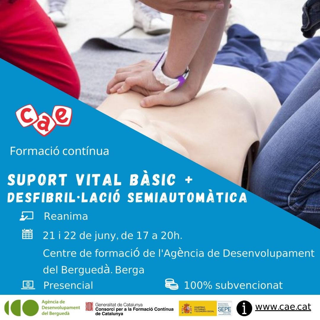 #CAEformació Últimes places! Curs de Suport Vital Bàsic + Desfibril·lació Semiautomàtica a #Berga <a href="/ADBergueda/">ADBerguedà</a> amb <a href="/reanima_cat/">Reanima</a>.

💸 100% SUBV.
🗓️ 21 i 22 de juny
ℹ️ forms.gle/8HKjvrEena42qb…