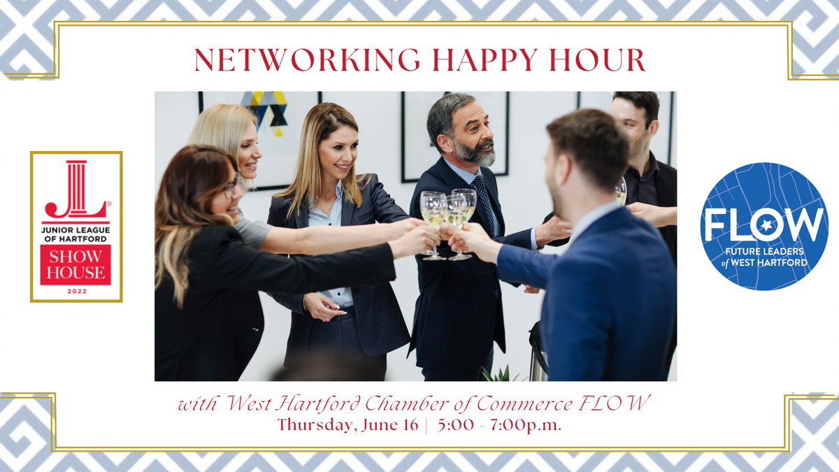 FLOW Networking Event on June 16, 5-7pm.

Meet &amp; mingle with Future Leaders of #WestHartford and the WeHa Chamber at the Designer Show House!

Complimentary beverages and light bites. Bring your biz cards to enter to win some fantastic prizes!

Tickets: ow.ly/zy0b50Jyjzl
