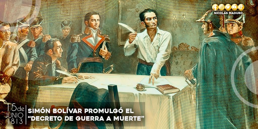 NicolasMaduro's tweet photo. Las tierras trujillanas fueron testigo de la valentía y el coraje de nuestro Ejército Patriota que encontró el camino de la libertad y la dignidad, de la mano del Padre de Patria, Simón Bolívar, el cual se plasmó en el Decreto de Guerra a Muerte, promulgado en 1813. https://t.co/EVOuTL8thR
