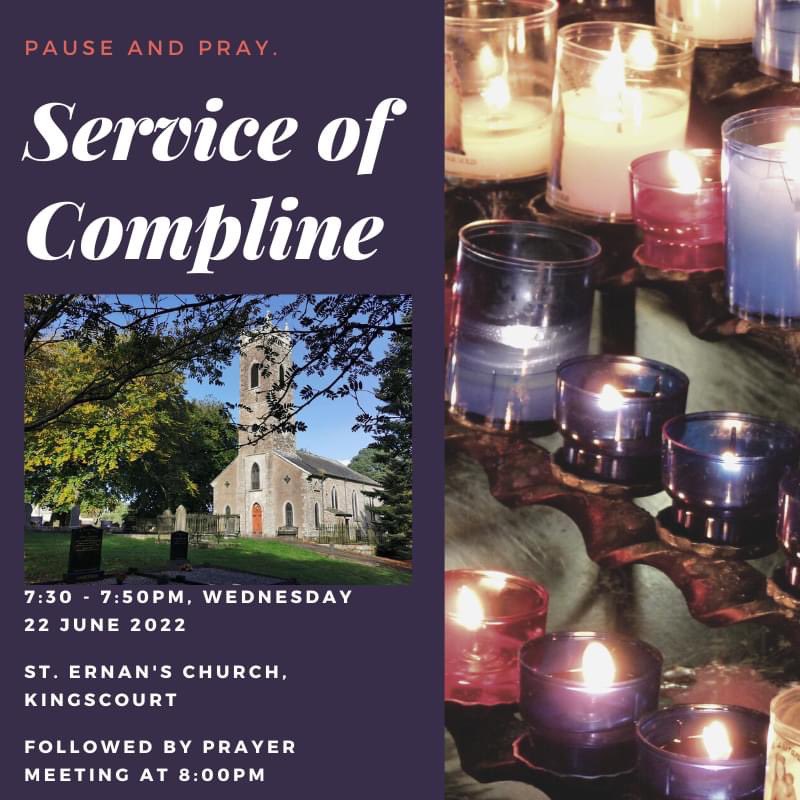 KingscourtUnion's tweet photo. *WEDNESDAY, 22 JUNE*
➡️7:30pm: Compline
➡️8:00pm: Prayer Meeting

Join us for the ancient, and beautiful, service of #Compline in St. Ernan's, Kingscourt, followed by our usual Prayer Meeting. Those from all Christian denominations are very warmly welcome. https://t.co/8O3yBtDUUW