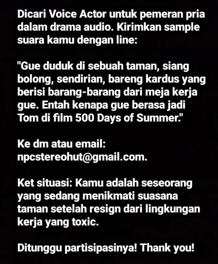 Oranyeu's tweet photo. Biar anaknya produktif banget, aku dan tim @StereoHut lagi cari talent cowo niih. Detail di bawah yaa (alt tersedia!!) https://t.co/lYG0vqrN5x