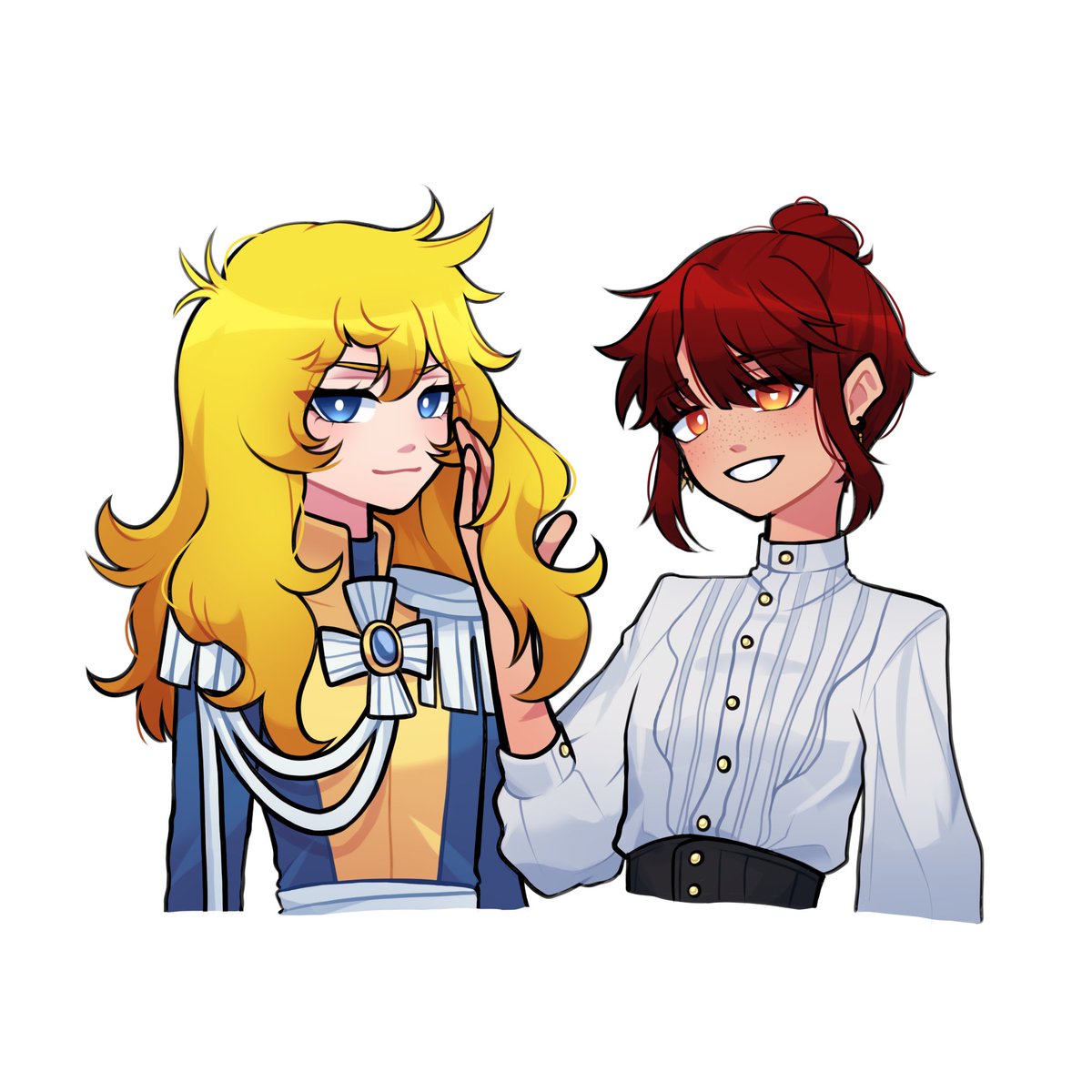 I recieved earlier today an artwork that I dreamed of ! It's Ren interacting with the character that is the main inspiration of her and also my favorite character of all times, thank you so much <a href="/chocoelats/">Chocoe | Working on Comms</a> for your hardwork i'm in love with it ! <3