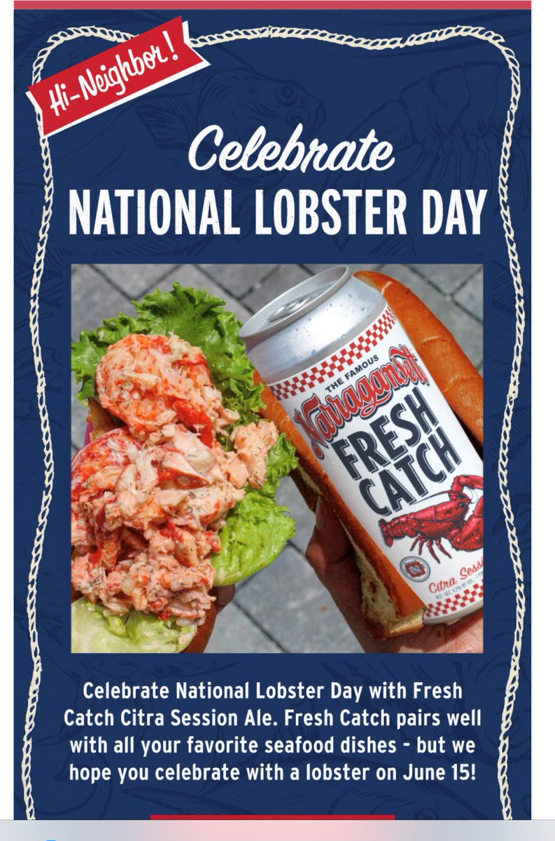 OriglioBev's tweet photo. It’s #NationalLobsterDay, and nothing pairs better with this crowd-pleasing crustacean than @Gansettbeer Fresh Catch Citra Session Ale! Brewed as the perfect pairing for shellfish, this supremely refreshing golden ale is dry-hopped with Citra for a crisp grapefruit finish. https://t.co/WP8hI6Ecbs