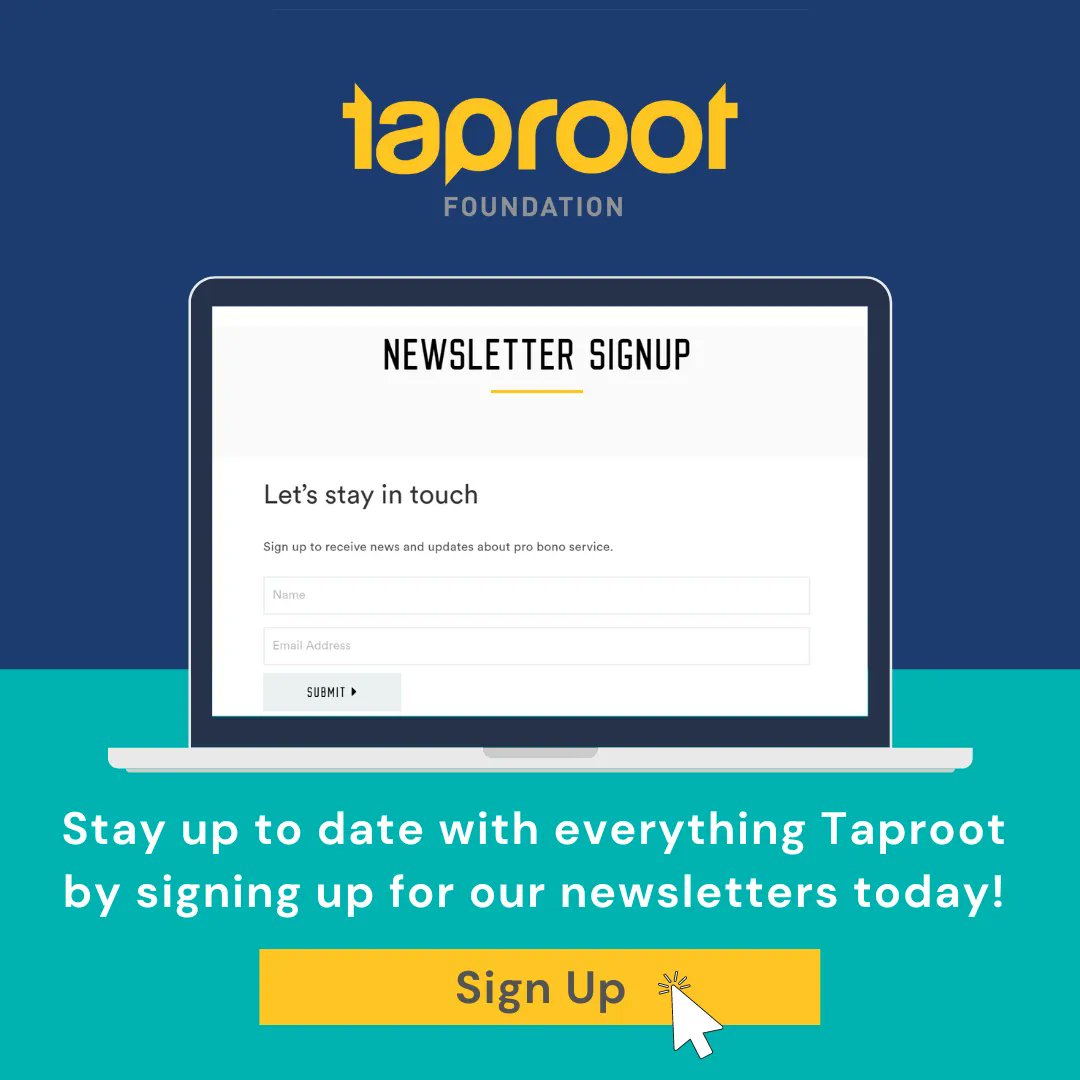 taprootfound's tweet photo. Make sure you and your organization are staying up to date on all things #TaprootFoundation and #TaprootPlus! Sign up for our newsletter today and never miss any of the latest information! Head to https://t.co/nbYsOb978p to sign up! https://t.co/m8JD7UwVd3