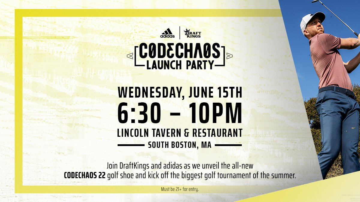 ⛳️ BOSTON ⛳️ Join DK and @adidasGolf TONIGHT as we reveal the all-new #CODECHAOS 22 golf shoes and kick off the biggest golf tournament of the summer in style.