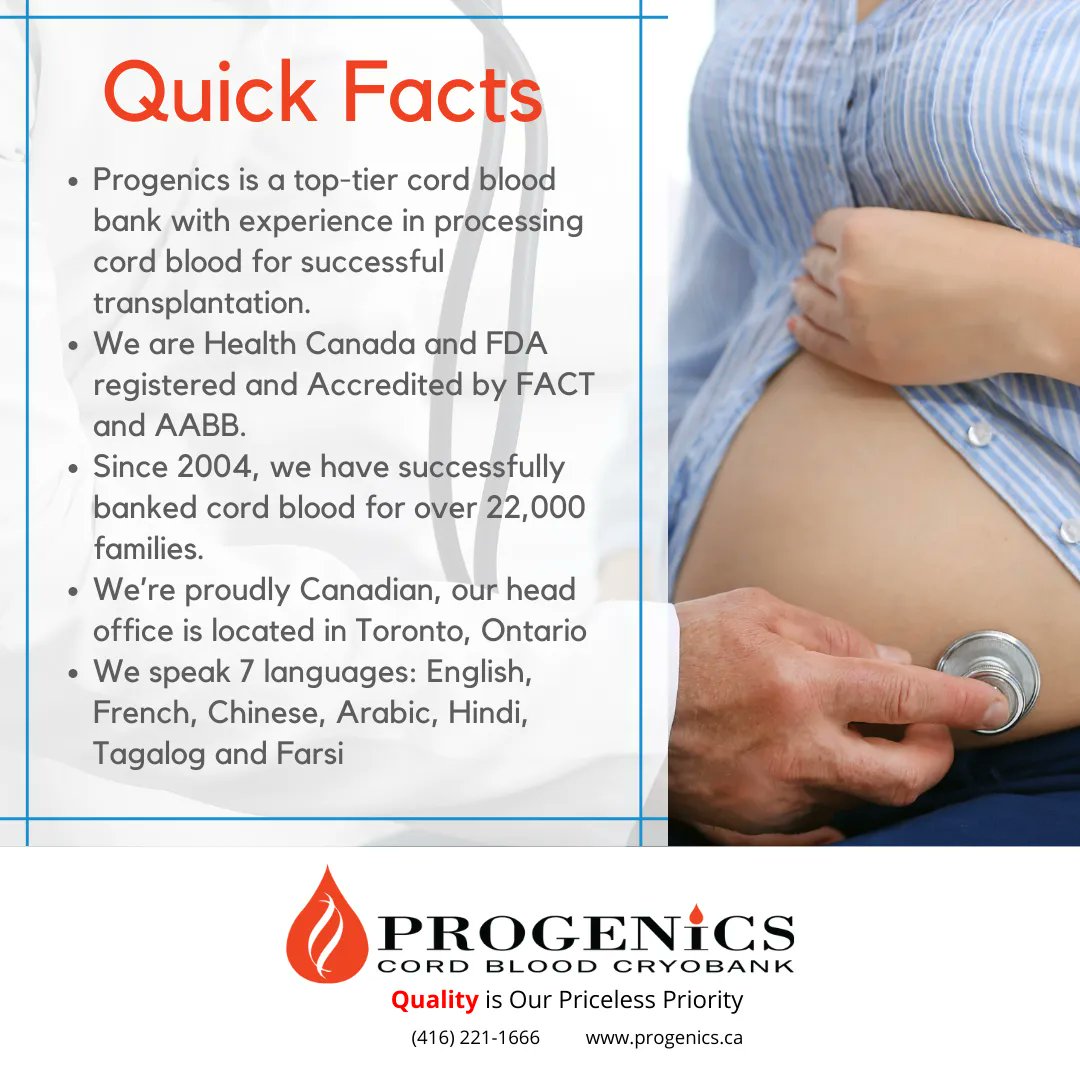 ProgenicsCB's tweet photo. Quick Facts about Progenics.

- Progenics is a top-tier cord blood bank with experience in processing cord blood for successful transplantation.
- We are Health Canada and FDA registered and Accredited by FACT and AABB.

https://t.co/CfXpOhtZUr https://t.co/g4pmPARUK6
