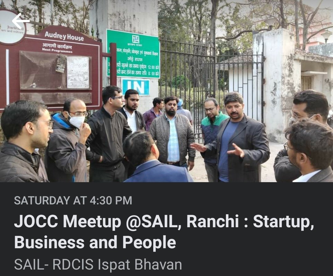WeJOCC's tweet photo. SAIL-RDCIS, Ranchi, will be hosting a startup meetup this Saturday 18th June at 4:30 pm.
Register for the event here: https://t.co/MZlIMaVT2d
Join us to meet some fantastic people around ideas, technology, startups, and entrepreneurship.
#JOCCmeetup #BeThere
#Jharkhand https://t.co/gCUdEJpVl2