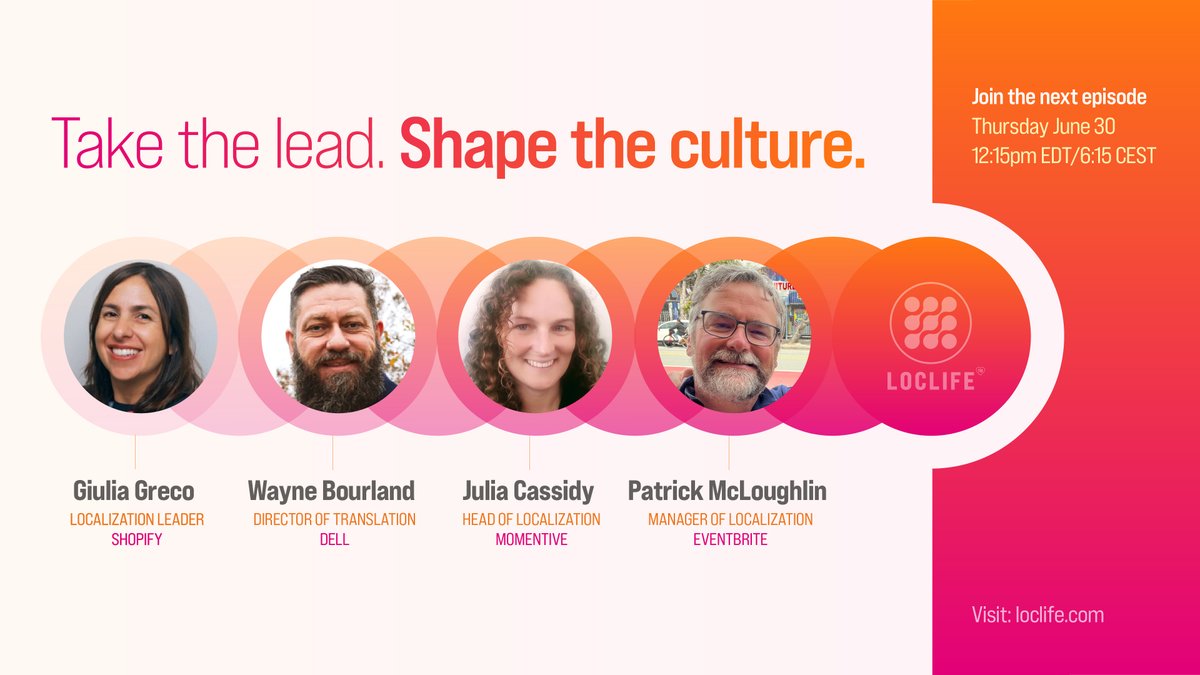 SatuSuomalainen's tweet image. What makes up #CompanyCulture? Come and join our #LocLifeEvent with Giulia Greco (@Shopify), Wayne Bourland (@Dell), Julia Cassidy (@MomentiveAI), and Patrick McLoughlin (@eventbrite) diving into it! "Take the Lead. Shape the Culture." 

Save your seat: bit.ly/3mOB9zU
