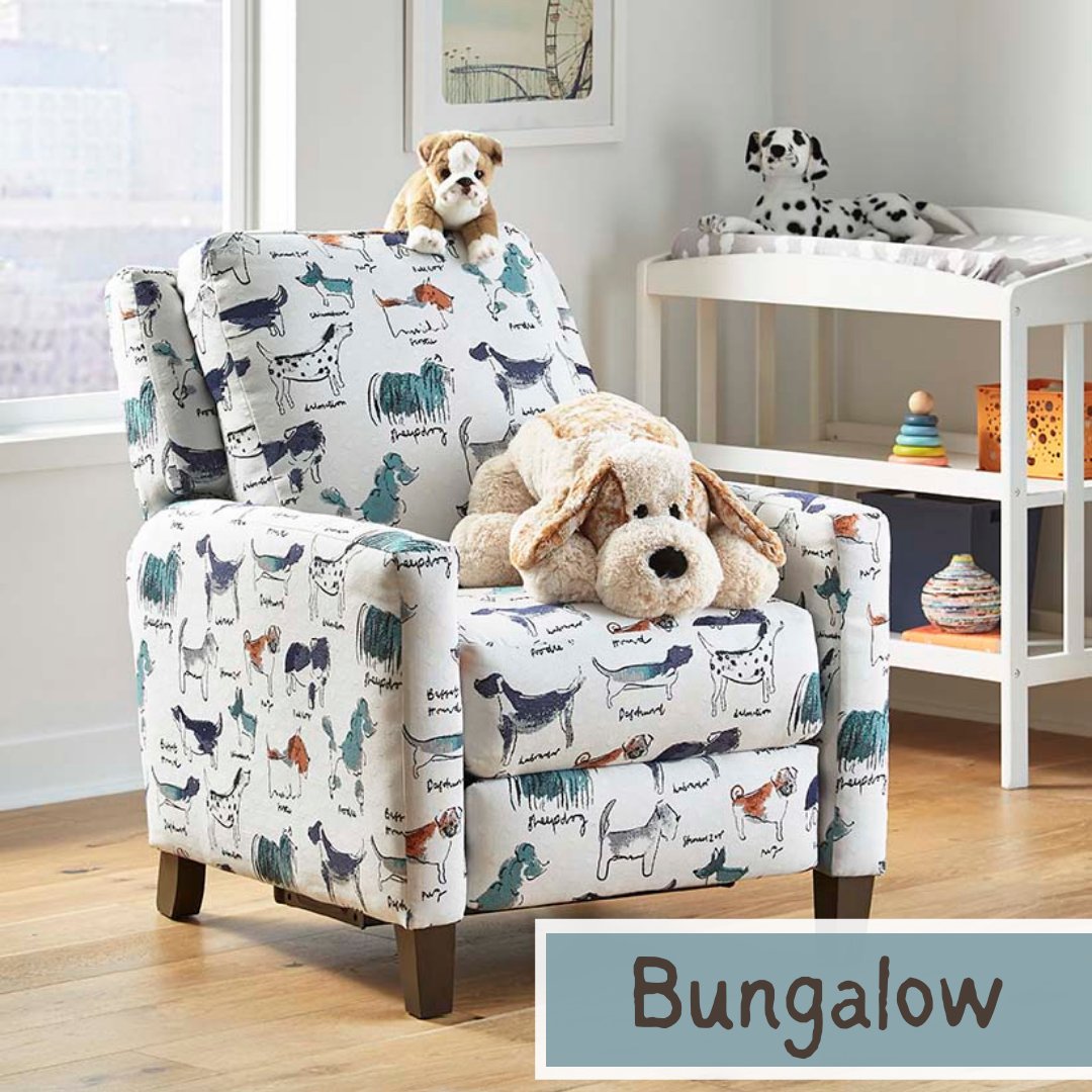 Snuggle time! The Bungalow Rocking Hi-Leg Recliner is perfect for a nursery or cuddling with your puppers!