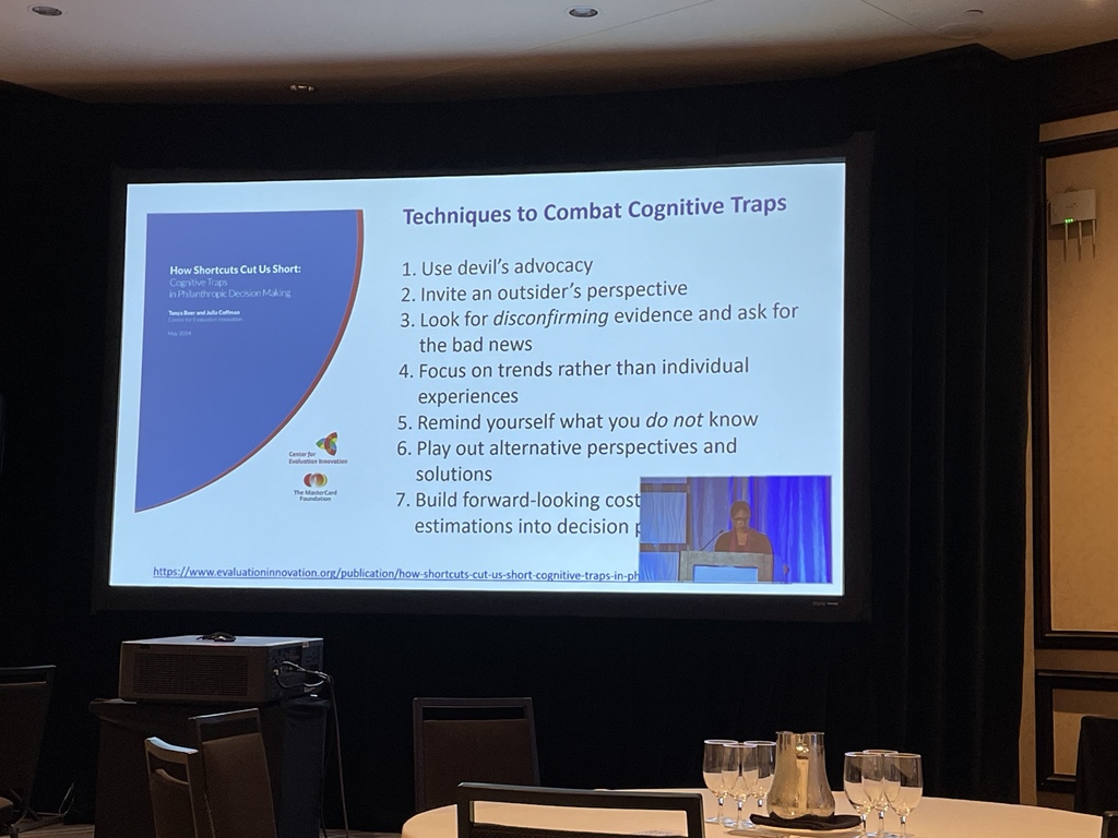 Olazabal: We as evaluators also can fall prey to confirmation biases. Many techniques to address, including playing out different scenarios and watching for how we frame different conversations #eval2022 #c2022