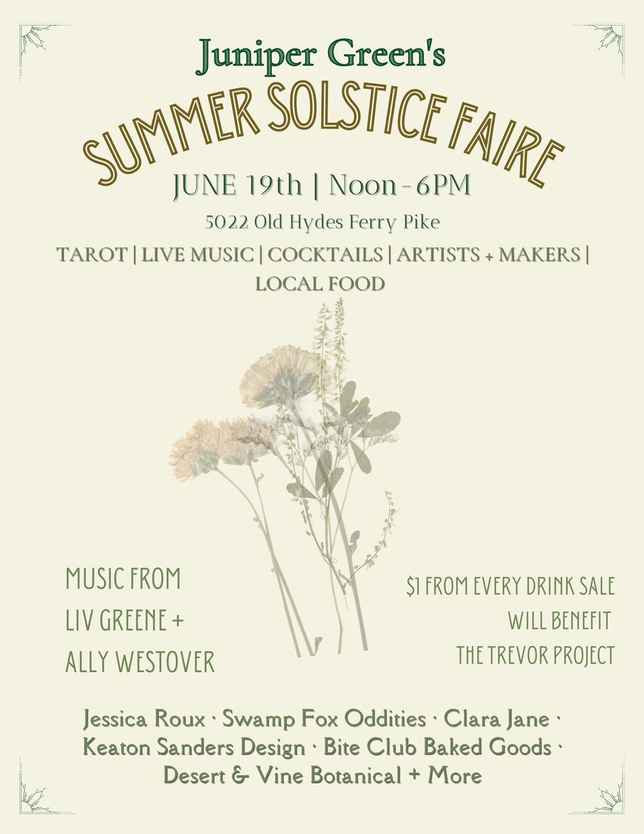 The Summer Solstice Faire is a vendor market highlighting queer artists, makers, and raising funds for <a href="/TrevorProject/">The Trevor Project</a> . It’s this Sunday, June 19th and FREE. Be there! 🌈