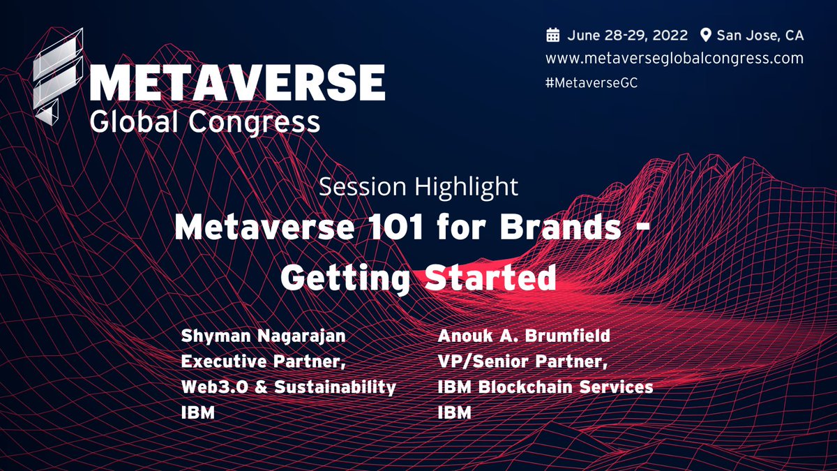 MetaverseGC's tweet photo. Join the session "Metaverse 101 for Brands- Getting Started" featuring Shyman Nagarajan of IBM and Anouk A. Brumfield of IBM at Metaverse Global Congress this June 28 - 29th in San Jose, CA

https://t.co/s8bgqid8h7

#metaverse #metaversegc https://t.co/mBxJQUju1N