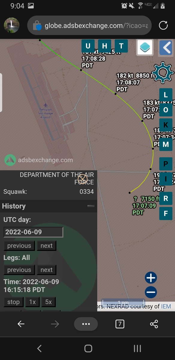 norb420's tweet photo. 5) #AC96DF as #JANET10 on 6/9/22 made a trip from Las Vegas KLVS to Dugway Proving Ground KDPG. Stayed on the ground for about 6 and half hours then went on to Groom Lake/Area51 KXTA then to Tonopah Test Range airport KTNX and returned to Las Vegas KLVS. https://t.co/8fYluMwc3x