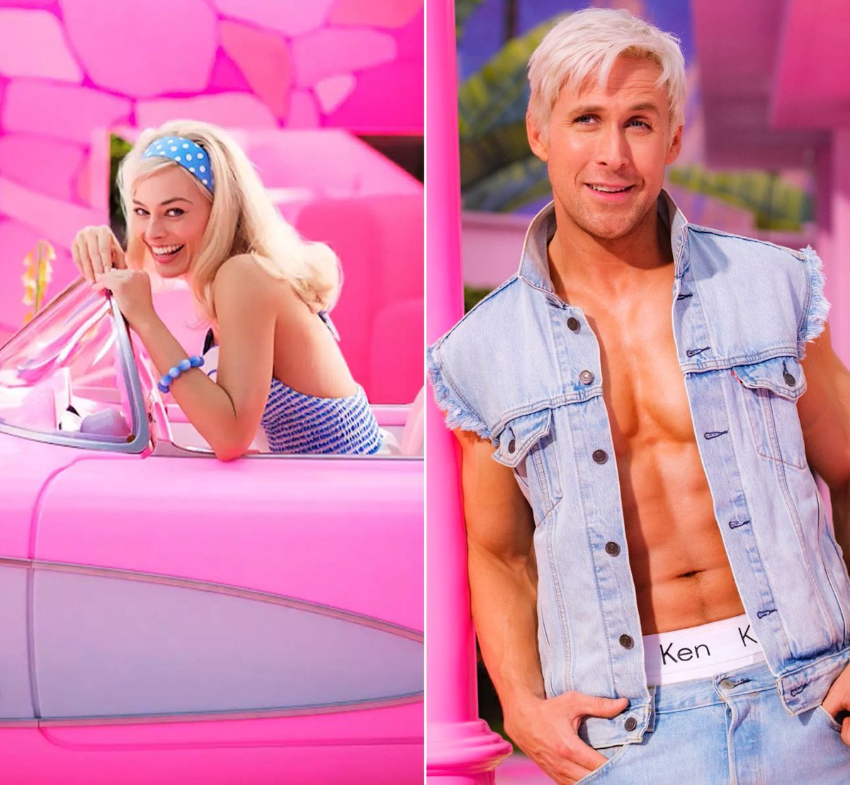 PopCrave's tweet photo. Margot Robbie and Ryan Gosling as Barbie &amp; Ken in Greta Gerwig's #BARBIE. https://t.co/R44FvuwIGf