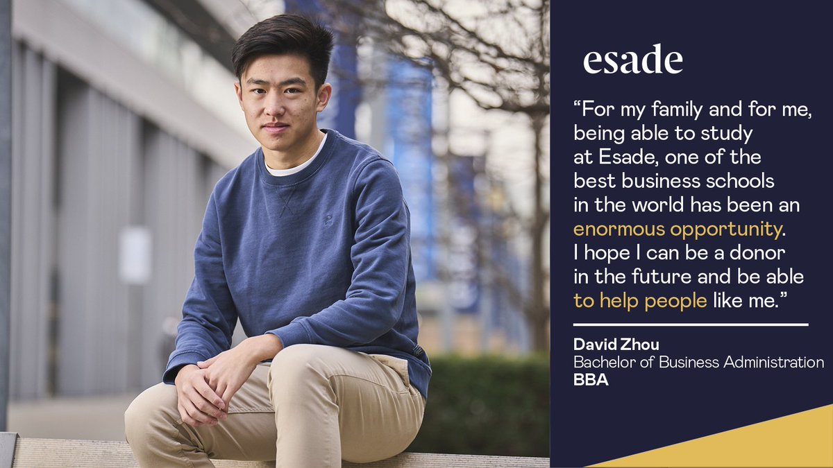 Esade's tweet photo. Receiving a scholarship made it possible for David Zhou to pursue our BBA. When he graduates, he aims to collaborate with the Scholarship Program so that he can offer that opportunity to future students.👏We are so proud of our students' talent!
#EsadeForTalent https://t.co/omcVEIPyca