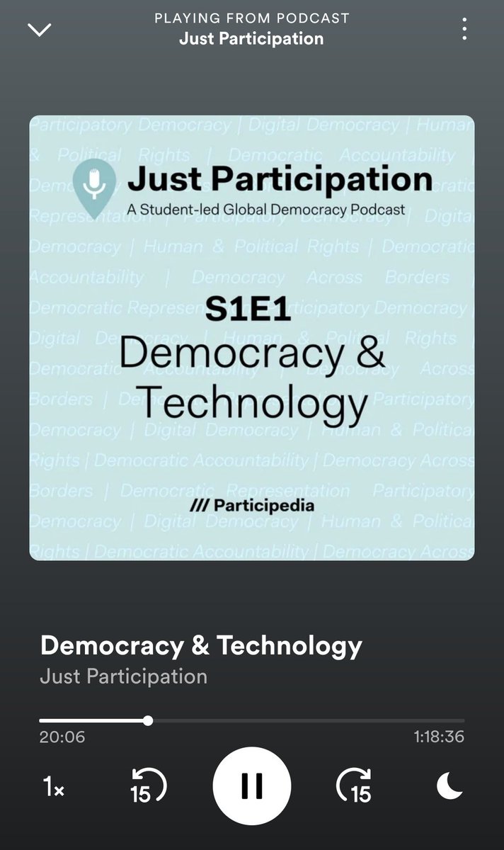 Listening to S1E1 of the @justpartpodcast podcast exploring issues around #democracy and #technology including digital inclusions and inequalities, power imbalances, bias and misinformation. 

#participation #participatorymethods #eparticipation