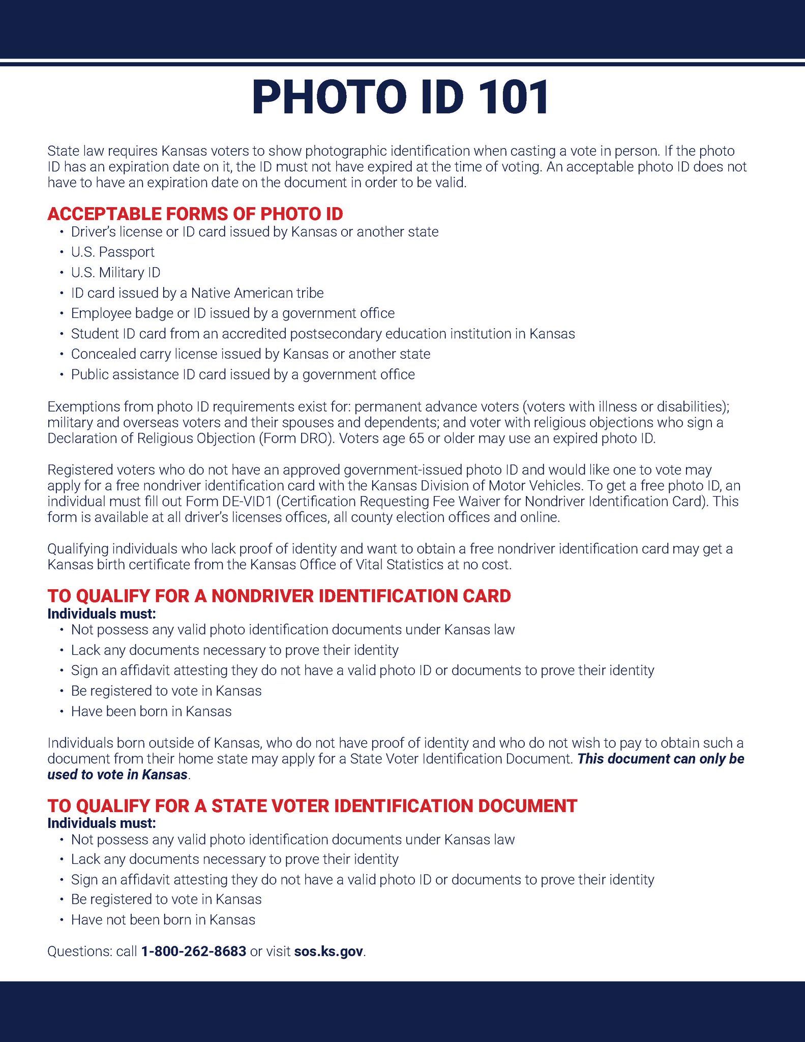 KS Sec. of State on Twitter: "Kansas state law requires every voter to  provide a government issued identification card every time a ballot is  cast. As we prepare for the August 2