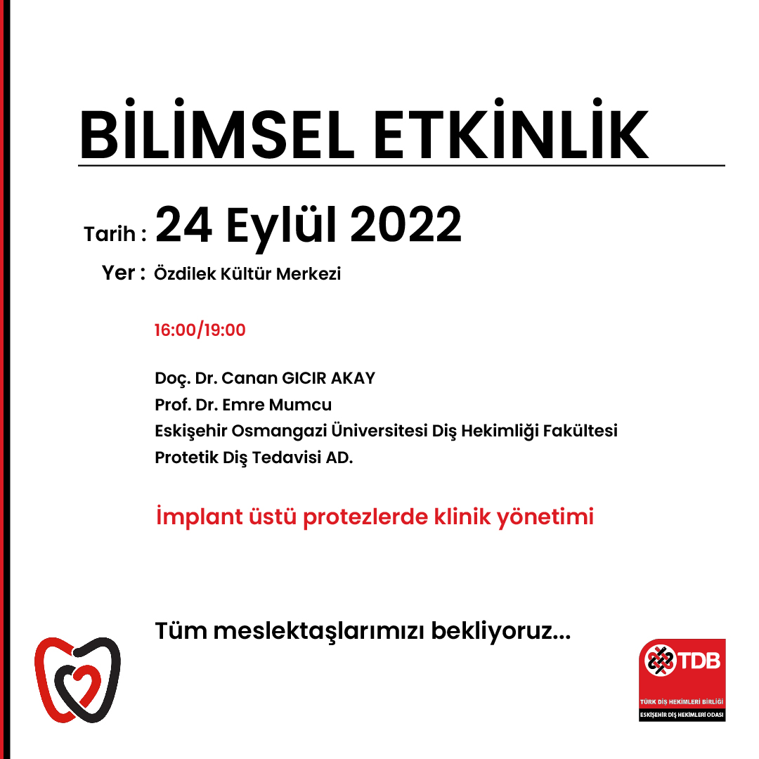 2022 Bilimsel etkinlik takvimi...
Tüm meslektaşlarımızı bekliyoruz.

#eskişehirdişhekimi #eskişehirdişhekimleriodası #eskişehirdho #eskişehir #birliktedahagüçlüyüz