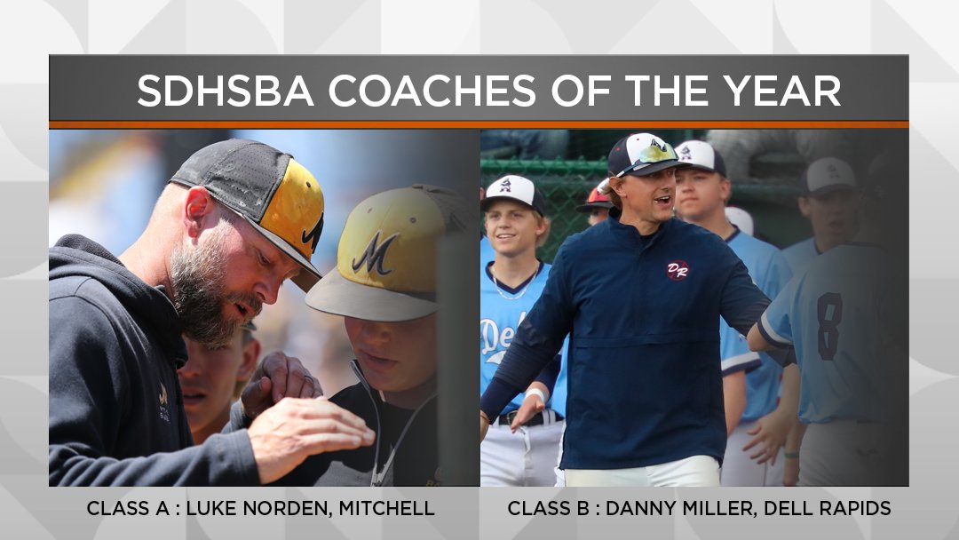MidcoSports's tweet photo. Congratulations to these award winners from the South Dakota High School Baseball Association. ⚾️👏

Class B Coach of the Year: Danny Miller, Dell Rapids
Class B Player of the Year: Aspen Dahl, Madison

#MidcoSports | #SDpreps https://t.co/4MdVwHnrWK