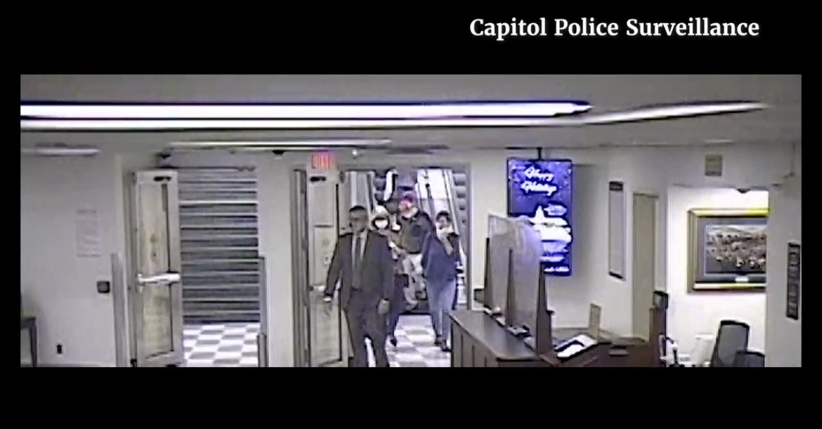 AOC's tweet photo. Rep. Loudermilk released this statement yesterday: “I never gave a tour of the Capitol on Jan 5, 2021.”

This morning, this footage was released. Dated January 5th, 2021. https://t.co/e4NIApUEtV
