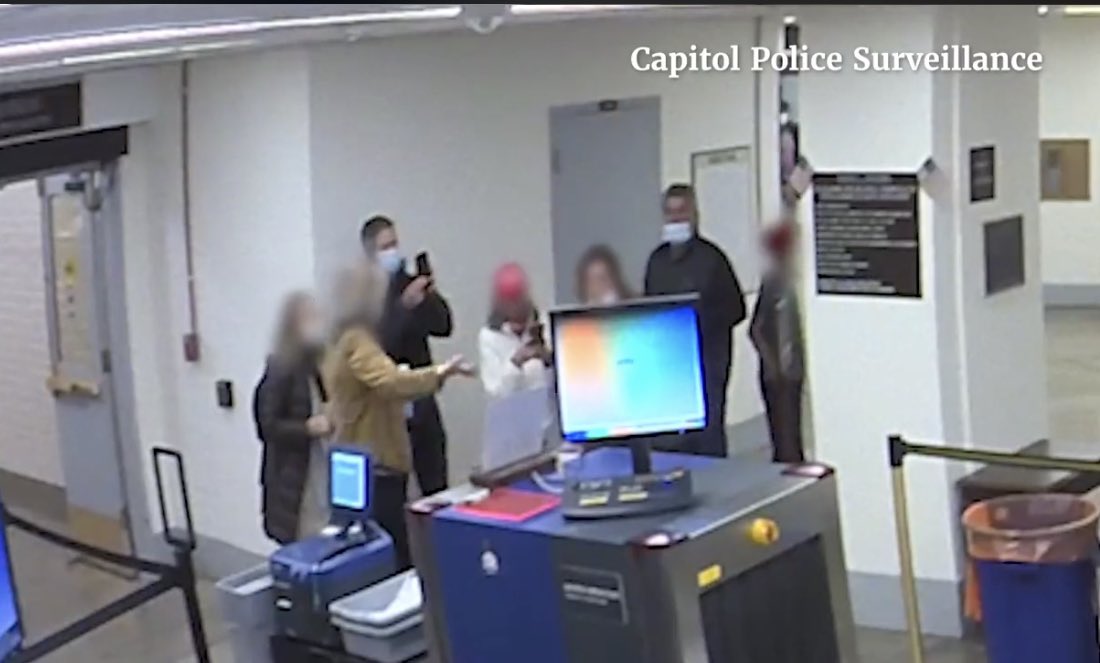 AOC's tweet photo. Rep. Loudermilk released this statement yesterday: “I never gave a tour of the Capitol on Jan 5, 2021.”

This morning, this footage was released. Dated January 5th, 2021. https://t.co/e4NIApUEtV