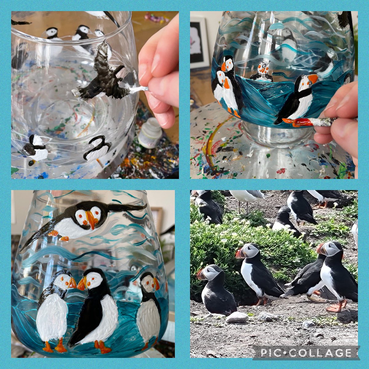 KellyMorganArt's tweet photo. I’m busy working in the studio on lovely happy puffin pieces, heavily inspired by our recent trip to the Farne Islands 😁 #PuffinPower https://t.co/FXujAn16Xd