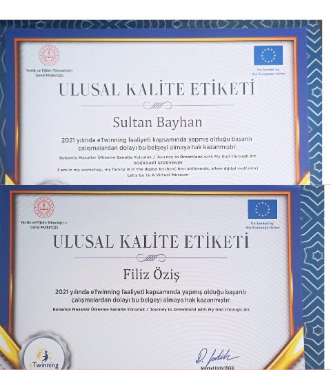 yuzler_neseli's tweet photo. P R O J E L E R İ N   O K U L U💫🎉🎊Yürütmüş oldukları #etwinning projelerinden ötürü öğretmenlerimiz @sultanbayhan21 , @filizzi6 ve okulumuz ULUSAL KALİTE ETİKETİ almaya hak kazandılar. Başarılarının devamını diliyoruz👏🏻 🥇🏆@krmnarf @Murat4Kucukali @aydinak1977 @makdogan0202 https://t.co/3FQ7sItEGI