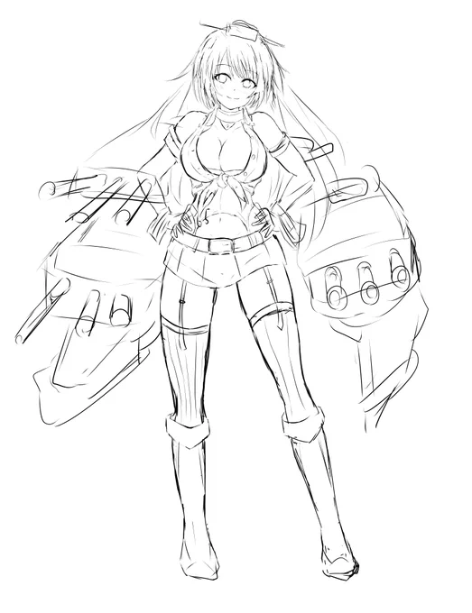 アイオワ級ジャーヴィスの進捗です。
全身描いたほうがやっぱバランス整いますな。 