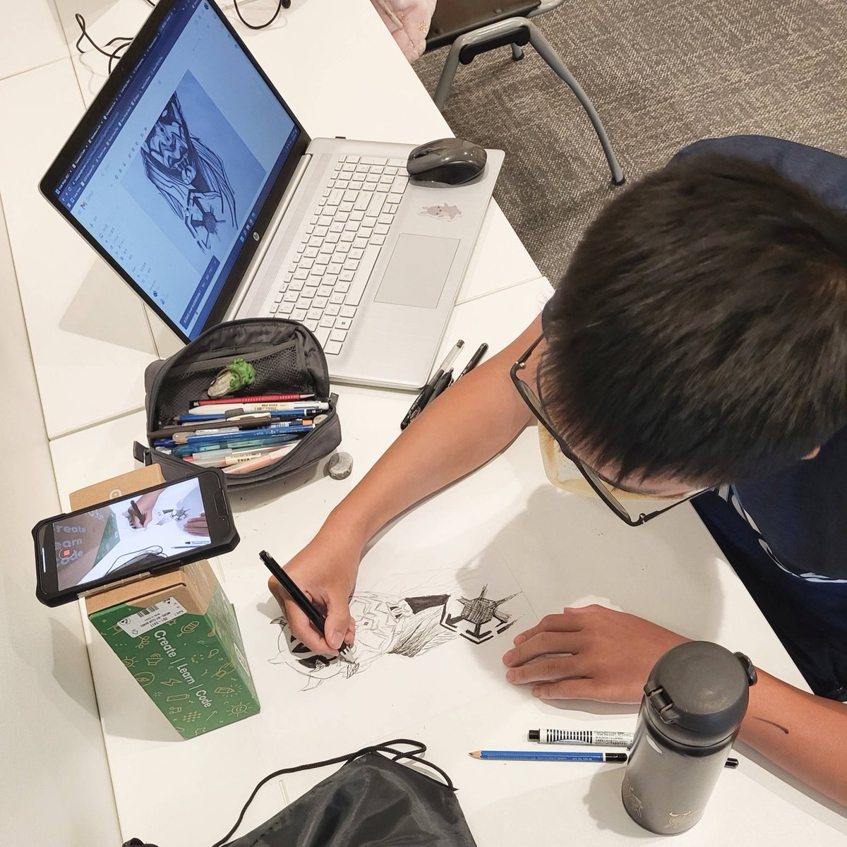 NinjasLand's tweet photo. Become a Youtuber Camp in progress - We can't wait to see Alex' amazing speed drawing video! 🤩 #codeninjas #sugarlandtx #summercamps #summercampsnearme #youtube #becomeayoutuber #speeddrawing https://t.co/RIM6AlGmZL