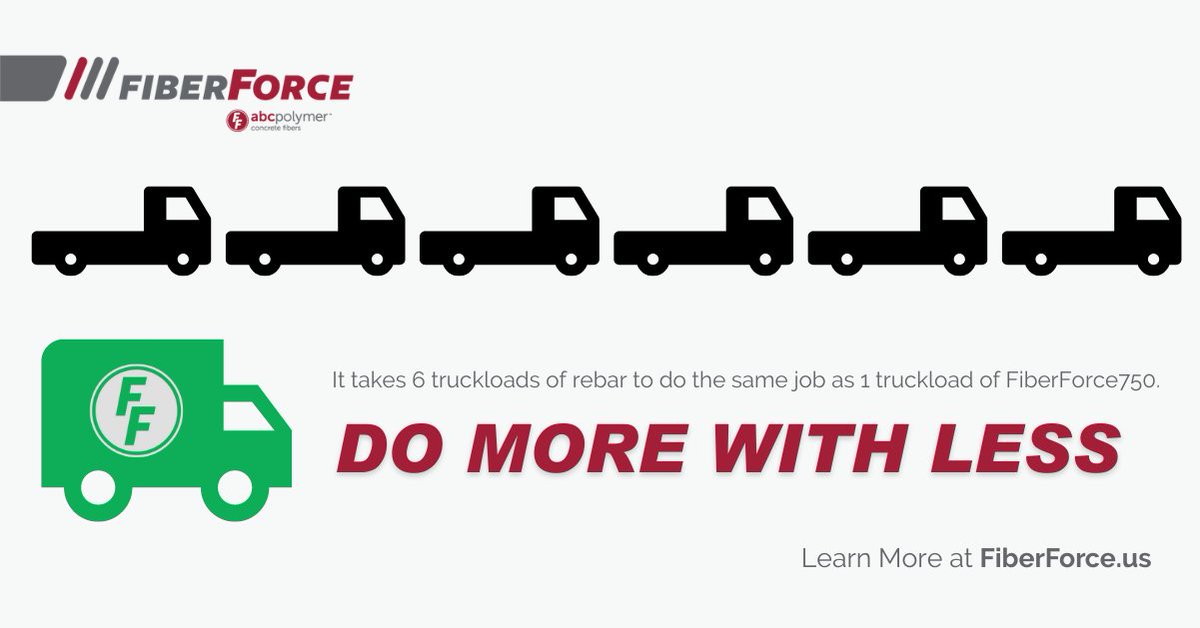 abcFiberForce's tweet image. We are committed to doing more with less to help our environment.  A project that  called for #4 rebar reinforcement at 18” spacing would've required 5 truckloads of materials. Instead, using fiber reduced that to less than 1. 

See more here: buff.ly/3MW1LKb

#fiberforce