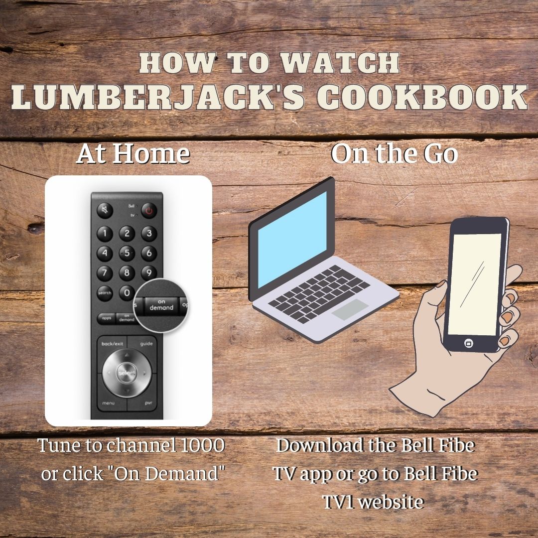 lumberjackcooks's tweet photo. #LumberjacksCookbook premiere is today! There are three easy ways to watch at home or on-the-go. 

1. Use your #BellFibeTV remote to tune to channel 1000 or click "On Demand"

2. Download the Bell Fibe TV app for Apple or Android. 

3. Visit https://t.co/fKqbCDjN1g to watch. https://t.co/mOc2NbwPZt