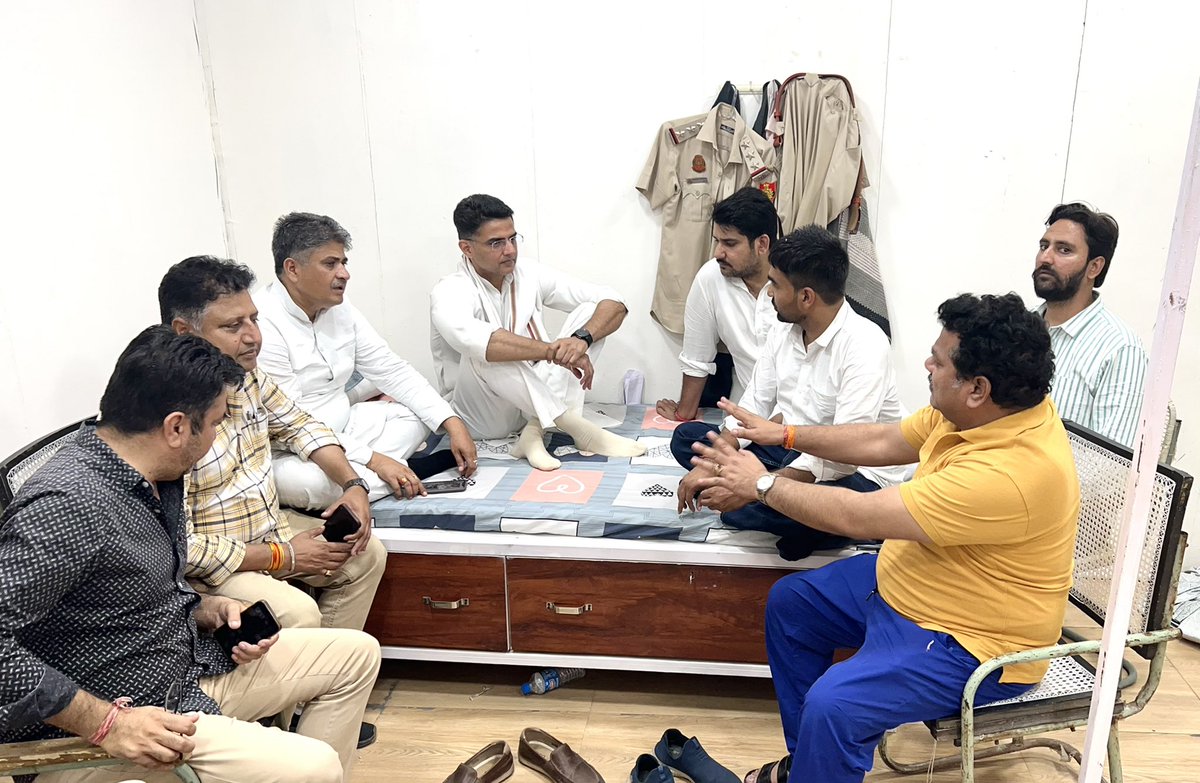 SachinPilot's tweet photo. Still at Narela Police station, Singhu border. https://t.co/8pOx55lYOU