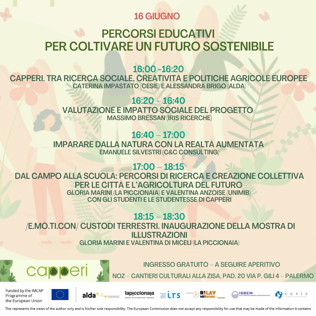 Domani, 16 giugno, @cesieong  ospita a Palermo l'evento finale del progetto Capperi 
#CAPPERIproject #agricoltura #IMCAP #GreenDeal #CommissioneEuropea #EUGreenDeal #EUFarm2Fork #FoodWasteEU #EUBiodiversity
<a href="/ALDAeurope/">alda*</a> 
<a href="/la_piccionaia/">La Piccionaia</a> 
@NetworkReplay 
<a href="/isbem/">Energy Updates</a> 
<a href="/irs/">Pauna Cristina</a>
<a href="/EUAgri/">EU Agriculture🌱</a>