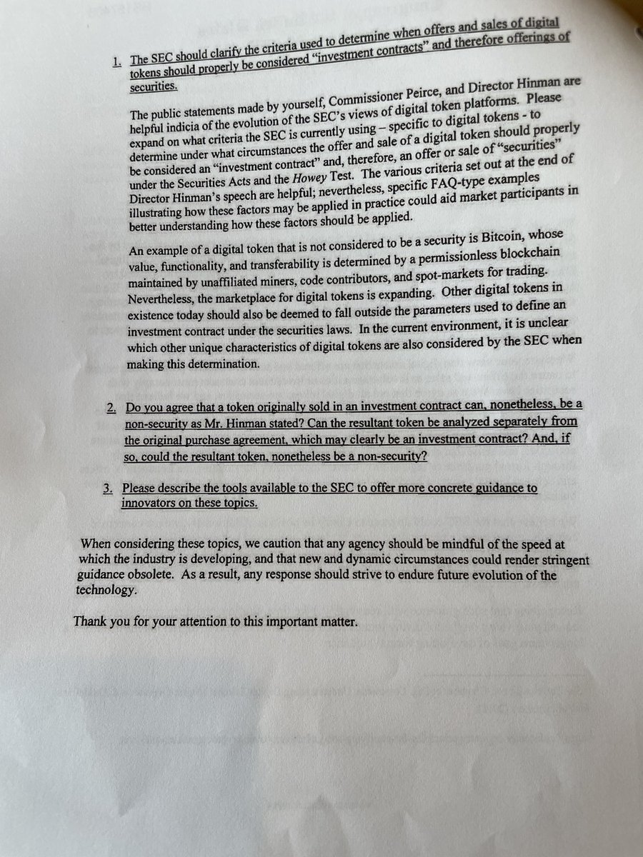 JohnEDeaton1's tweet photo. Yesterday, I asked the question why didn’t Jay Clayton do more to clear up the ambiguity and foster innovation by providing regulatory clarity, considering he had the votes w/ @HesterPeirce and Elad Roisman. This is a letter from 16 members of Congress begging for clarity. 👇 https://t.co/35f9rHvq1M