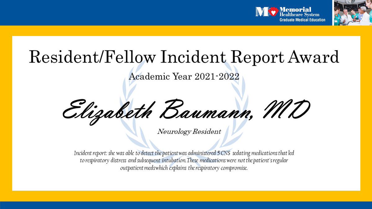 MhsNeurology's tweet photo. This year, our Neurology Residency Program stole the annual GMEC Awards. Congrats to our Program Administrator Gissel Arregui, resident Dr. Baumann, faculty Dr. Ajiboye, and Program Director Dr. Subei! https://t.co/jcyTShYNzL
