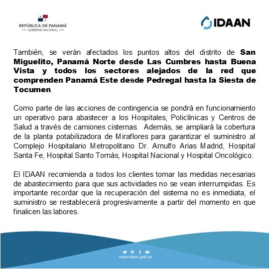 IDAANinforma's tweet photo. #Metro:‼️Planta potabilizadora Federico Guardia Conte de Chilibre operará al 50% por trabajos de interconexión del nuevo módulo el sábado 18 de junio. @311Panama #IDAANinforma https://t.co/7sXH2dulpv