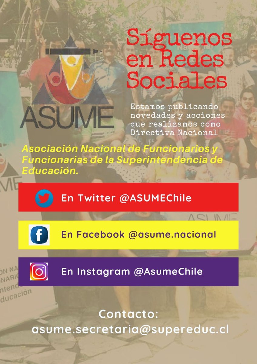 👉Te invitamos a seguir nuestras actividades gremiales y sindicales en las RRSS de <a href="/ASUMEChile/">ASUME Nacional</a>. Estamos trabajando para avanzar en demandas propias de los trabajadores y trabajadoras de la Superintendencia de Educación. #Participa #Súmate #AsumeElCompromiso #TrabajadorxsDeAsume