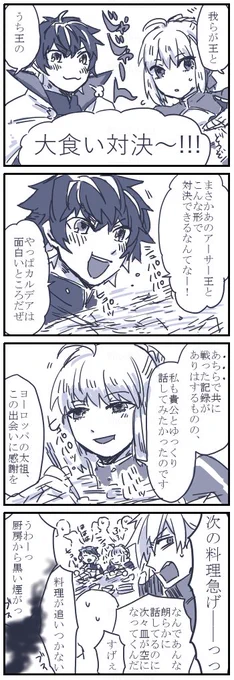 我が王とうち王の大食い対決漫画
(カルデアのマニュくんが燃費わるわる大食漢という捏造設定を含みます) 
