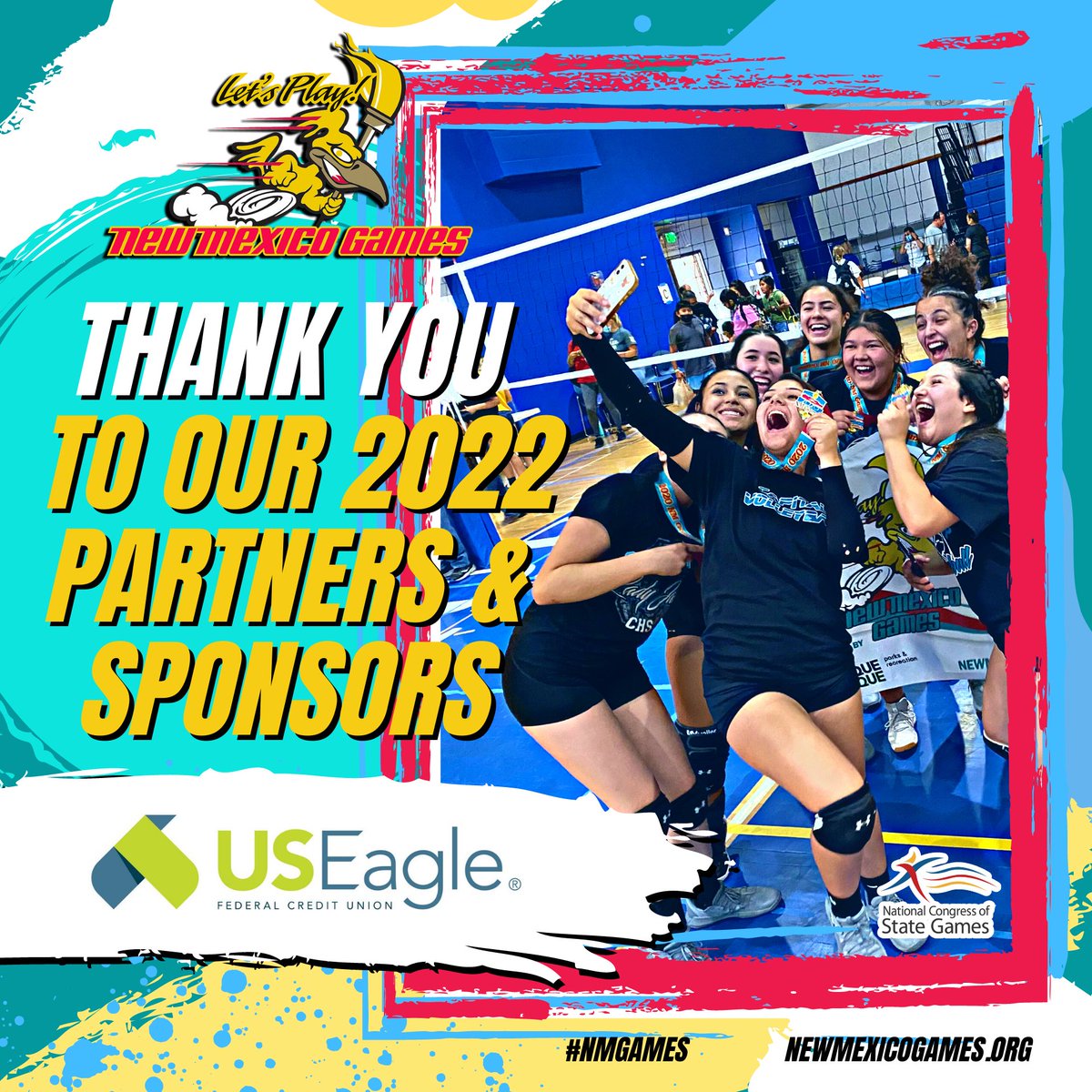 NewMexicoGames1's tweet photo. We would like to give a shout out to one of our 2022 partners, @USEagleFCU  🗣️ Thank you for your support of the New Mexico Games! 🏅

#nmgames #newmexico #nmgames2022 #go4gold #newmexicogames https://t.co/qxNe2wX4e2