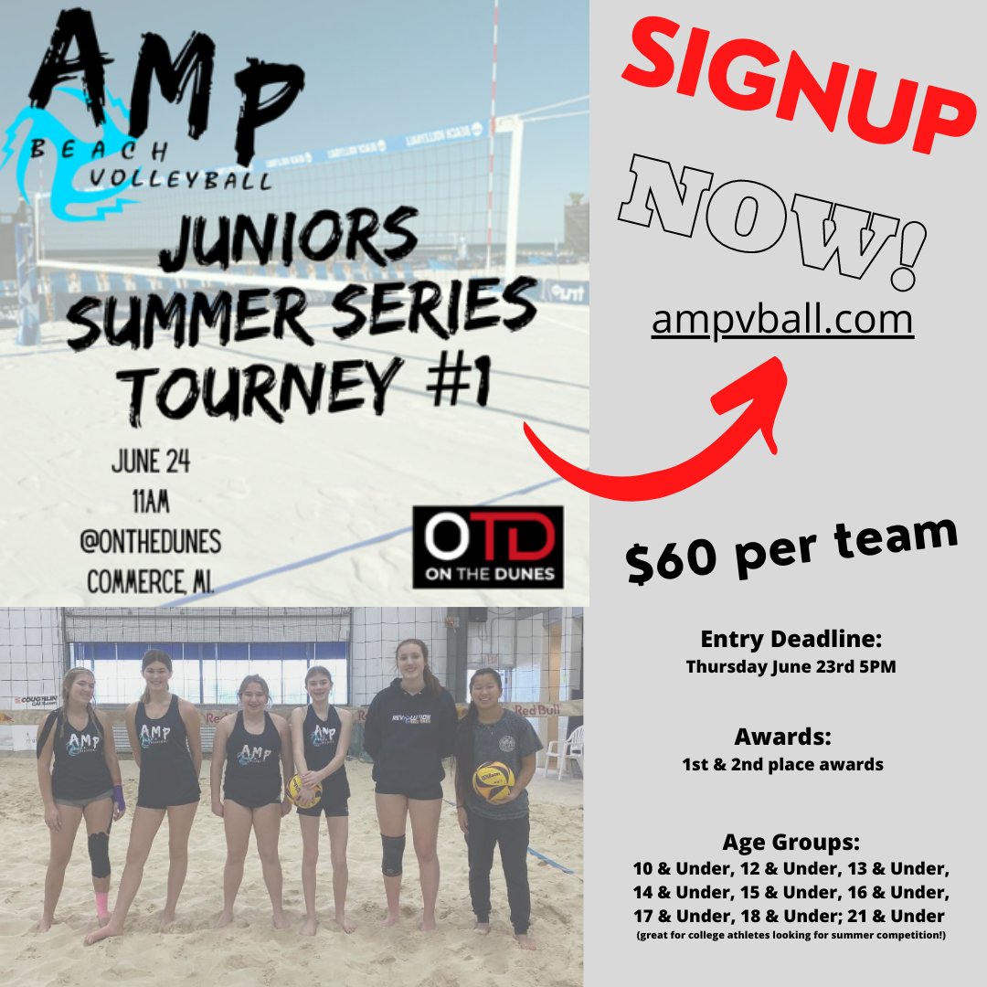 REVOVBALL's tweet photo. ☀️ Sun's out=sign up &amp; join our friends at @ampbeachvball for Tourney #1 of the Junior Summer Series! 🏐
Signup today https://t.co/Sxwc8s2Uxk 
#ampbeachvolleyball #allwelcome #beachvolleyball #beachtime #icandigit https://t.co/7wItdHgNuk