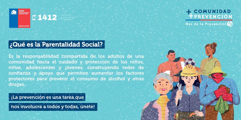 SENDA_Cartagena's tweet photo. En este #MesDeLaPrevención destacamos la importancia de la Parentalidad Social en el aumento de los factores protectores asociados al consumo de alcohol y otras drogas. 
#MásComunidadMásPrevención https://t.co/AxccbceVzo