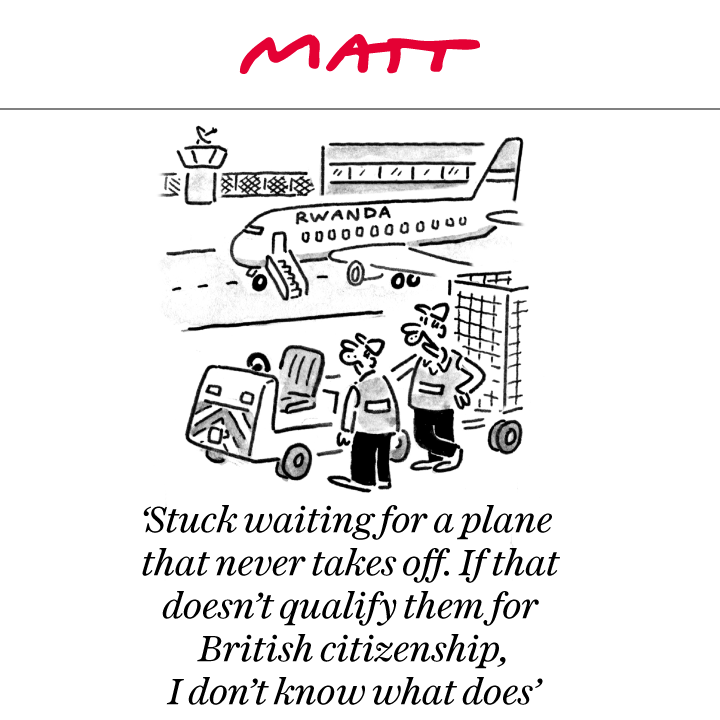 MattCartoonist's tweet photo. 'Stuck waiting for a plane that never takes off. If that doesn't qualify them for British citizenship, I don't know what does'

My latest cartoon for tomorrow's @Telegraph 

Subscribe to my weekly newsletter to receive my unseen cartoons: https://t.co/JNDhrYsbh7 https://t.co/XDyjqOKrWi